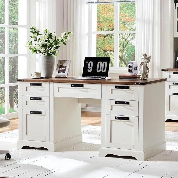 Bureau de direction 60 style ferme, bureau à domicile en bois, bureau informatique