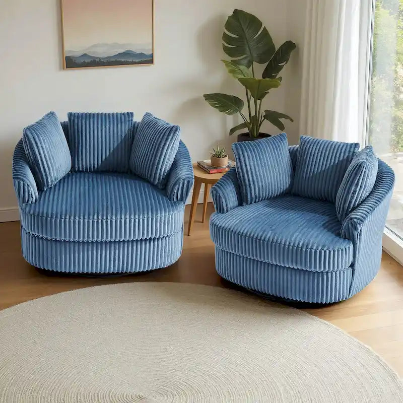 Lot de 2 fauteuils tonneau pivotants surdimensionnés 43 W en velours côtelé moelleux avec coussins
