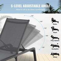 Chaises longues d'extérieur, chaises longues de patio en aluminium avec 5 positions réglables, chaises longues de piscine pliantes inclinables