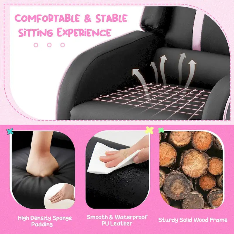 Fauteuil Inclinable Enfant Gymax Ergonomique en Cuir avec Repose-Pieds