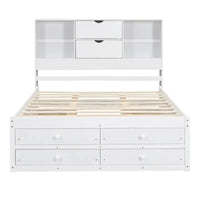 Lit plateforme King Size avec tête de lit de rangement et 8 tiroirs