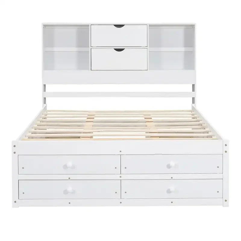 Lit plateforme King Size avec tête de lit de rangement et 8 tiroirs