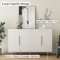 Meuble buffet à portes décoratives cannelées, buffet en bois avec poignées métalliques, armoire de rangement avec étagères réglables