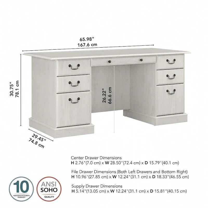 Bureau de direction Bush Furniture Saratoga avec tiroirs et rangements