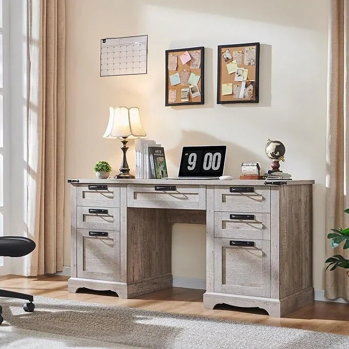 Bureau de direction 60 style ferme, bureau à domicile en bois, bureau informatique