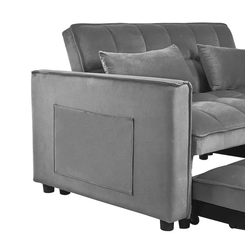 Causeuse de futon moderne en velours avec dossier inclinable et poches, 2 places – Gris foncé / Gris clair / Bleu / Noir