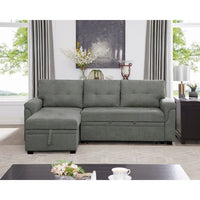 Canapé sectionnel réversible avec lit escamotable, méridienne de rangement dissimulée, pieds durables,