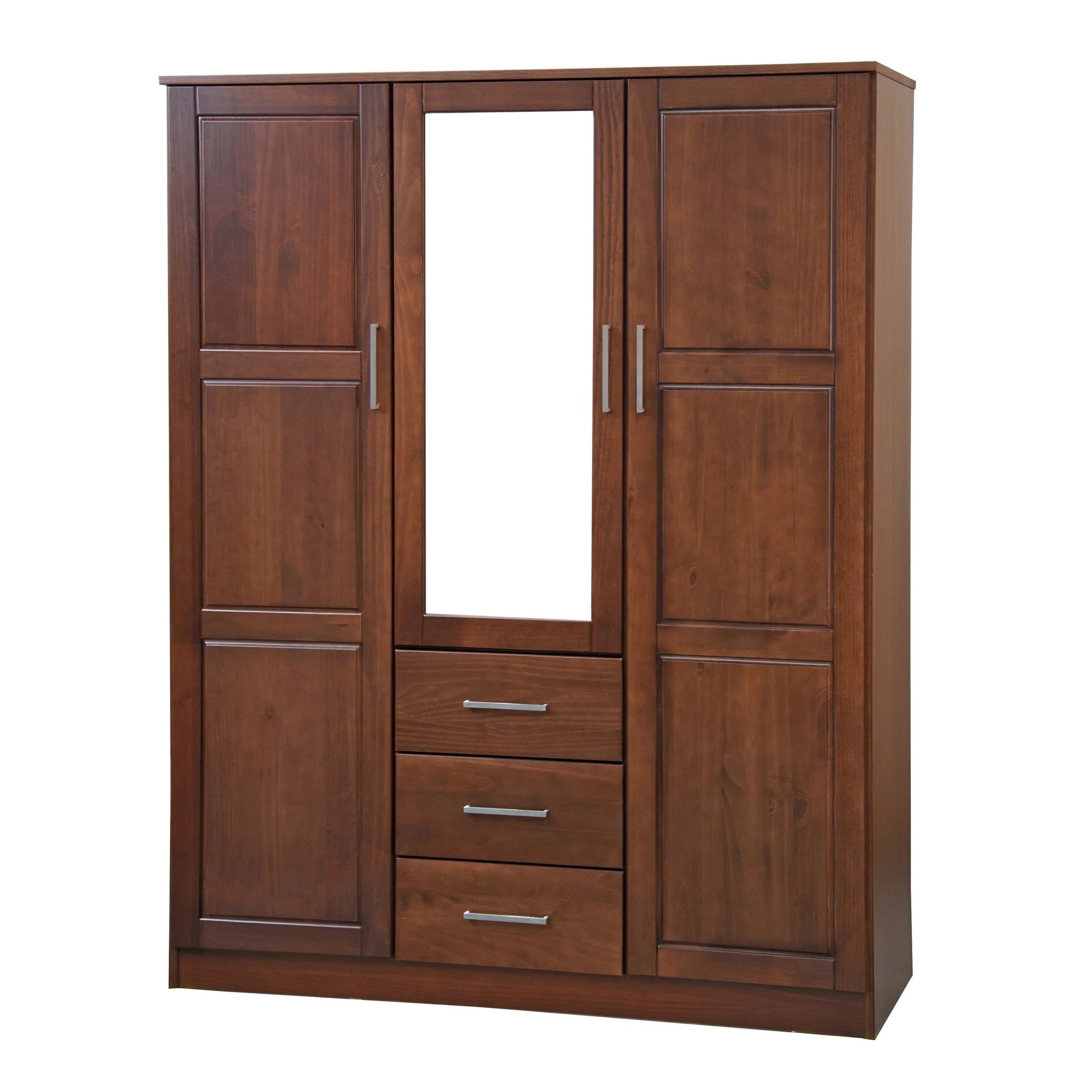 Palace Imports Armoire-penderie Cosmo 3 portes 100% bois massif avec portes en bois massif ou miroir