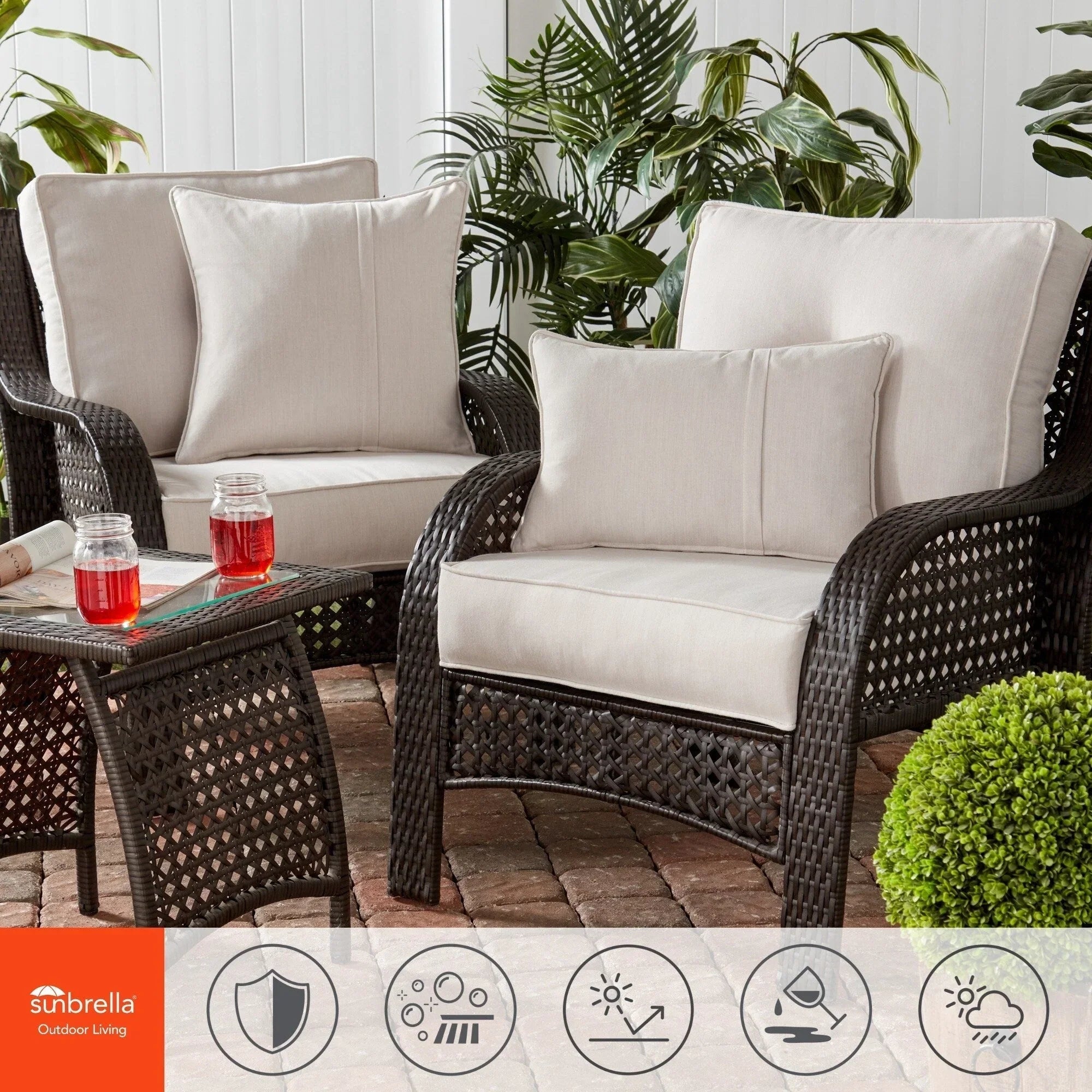 Sunbrella Ensemble de coussins d'extérieur à assise profonde premium 2 pièces