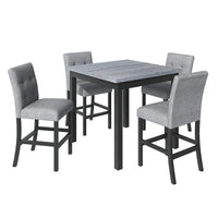 Ensemble de salle à manger hauteur comptoir 5 pièces, ensemble table à manger en bois avec table rectangulaire et 4 chaises rembourrées à dossier haut