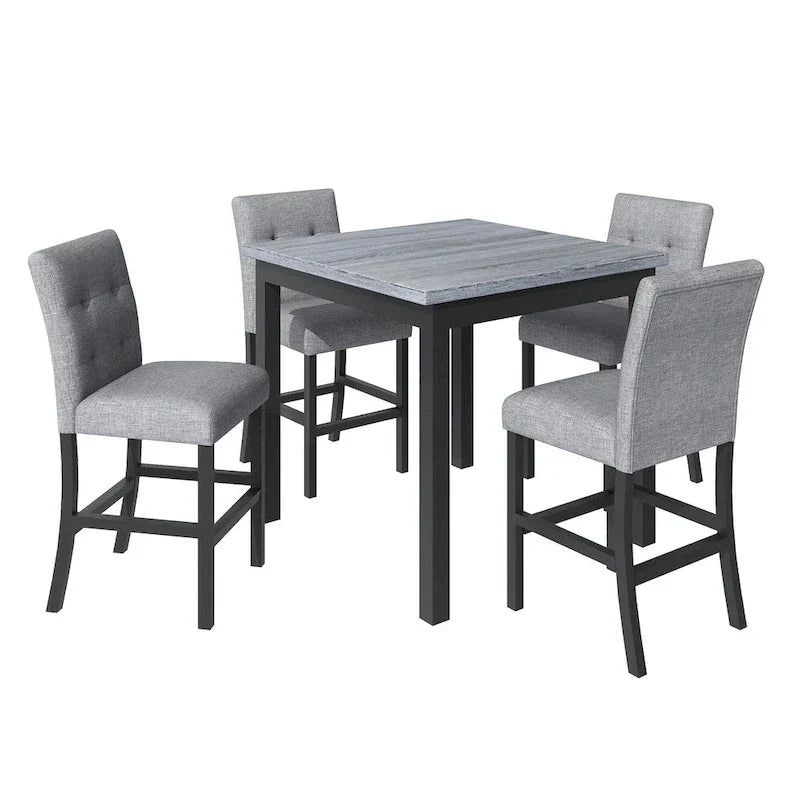 Ensemble de salle à manger hauteur comptoir 5 pièces, ensemble table à manger en bois avec table rectangulaire et 4 chaises rembourrées à dossier haut