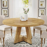 Table à manger ronde de 120 cm pour 4 personnes, table de salle à manger/cuisine/salon en bois style ferme