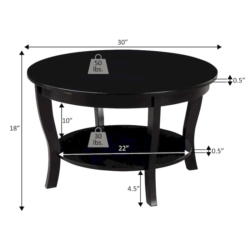 Table basse ronde avec étagère American Heritage de Convenience Concepts