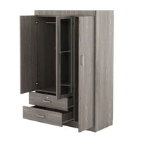 Armoire penderie 3 portes avec miroirs, étagères et 2 tiroirs