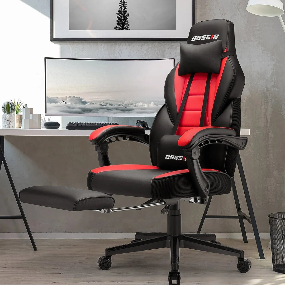 BOSSIN Chaise de gaming style racing, chaise de gamer grande et haute 300 lb à dossier haut chaise informatique
