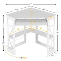 Bureau d'Angle Petit Bureau avec Prises, Table d'Angle pour Petit Espace, Bureau d'Ordinateur avec Ports USB, Bureau Triangle avec Rangement