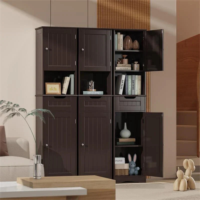 Meuble de salle de bain haut 67 H, tour à linge étroite, meuble de rangement avec 2 portes et tiroir
