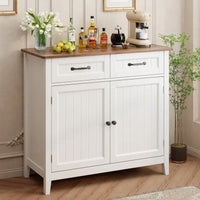 Buffet de rangement de cuisine avec 2 tiroirs, meuble de bar à café, armoire d'entrée en bois avec double porte placard