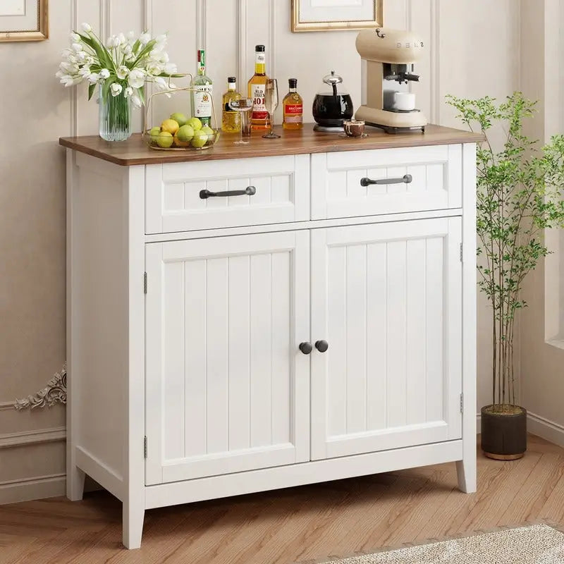 Buffet de rangement de cuisine avec 2 tiroirs, meuble de bar à café, armoire d'entrée en bois avec double porte placard