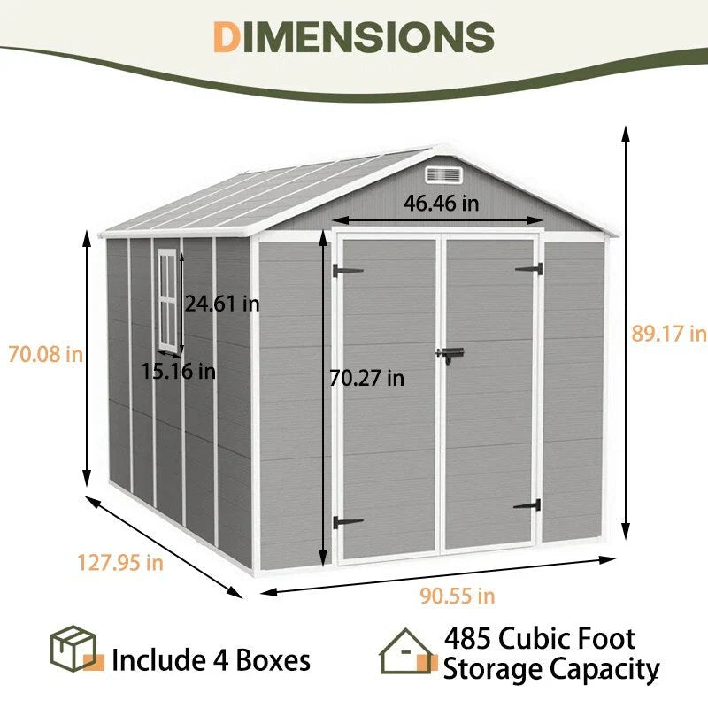 Abri de rangement extérieur en résine tout temps 6 pi x 4 pi/6 pi x 8 pi/8 pi x 6 pi/8 pi x 10 pi avec plancher, abri à outils Spire