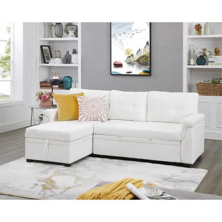 Canapé sectionnel convertible réversible avec lit escamotable, méridienne de rangement dissimulée et pieds durables