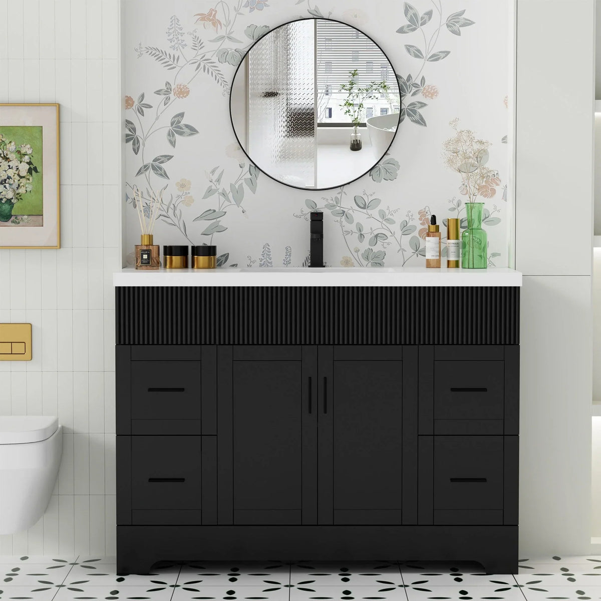 Wavy Line Ensemble meuble-lavabo de salle de bain 30/36/48 avec vasque & robinet