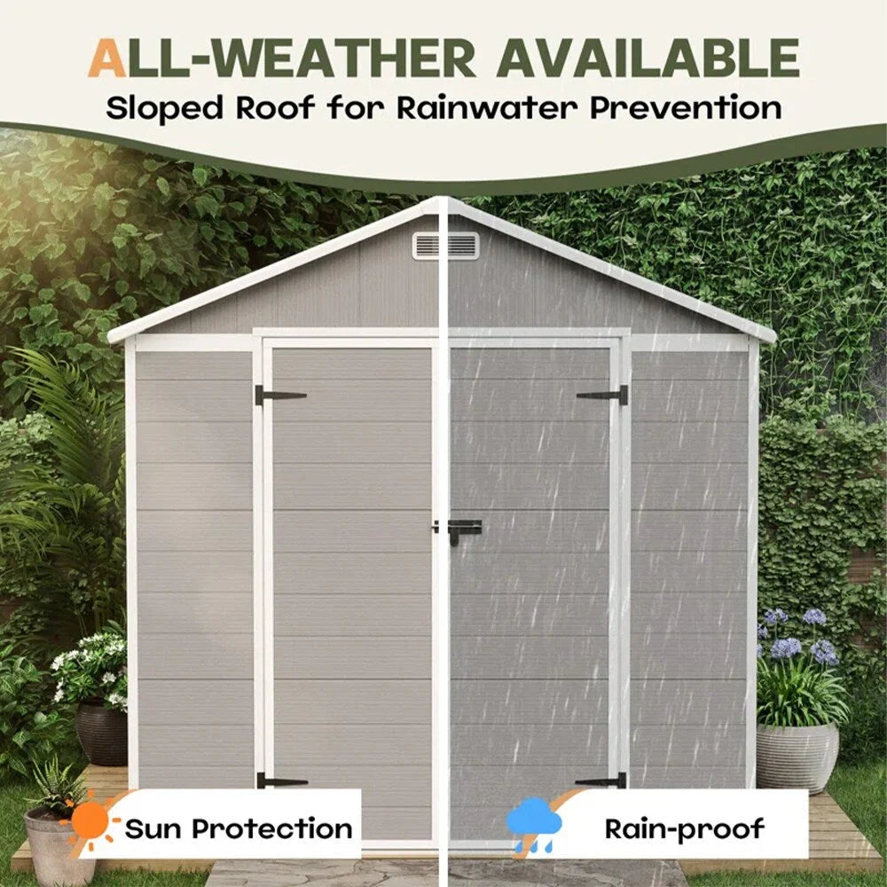 Abri de rangement extérieur en résine tout temps 6 pi x 4 pi/6 pi x 8 pi/8 pi x 6 pi/8 pi x 10 pi avec plancher, abri à outils Spire