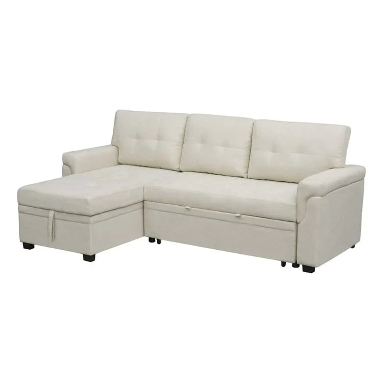 Canapé sectionnel convertible réversible avec lit escamotable, méridienne de rangement dissimulée et pieds durables