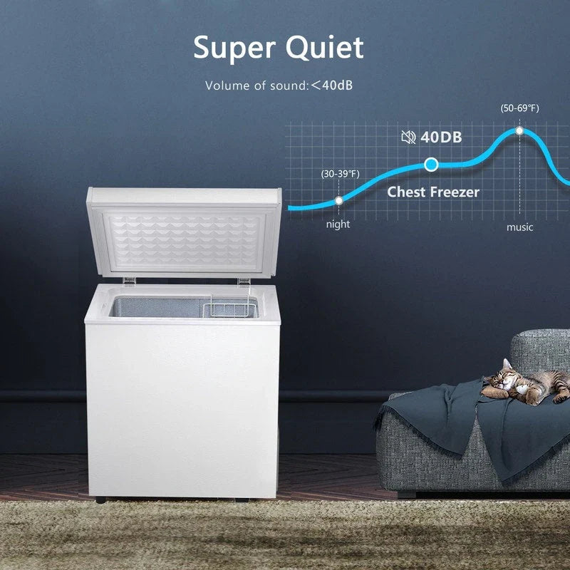 Congélateur coffre 1.8 pi³ avec panier amovible, drain inférieur, thermostat 7 niveaux, conception autonome pour maison et appartement