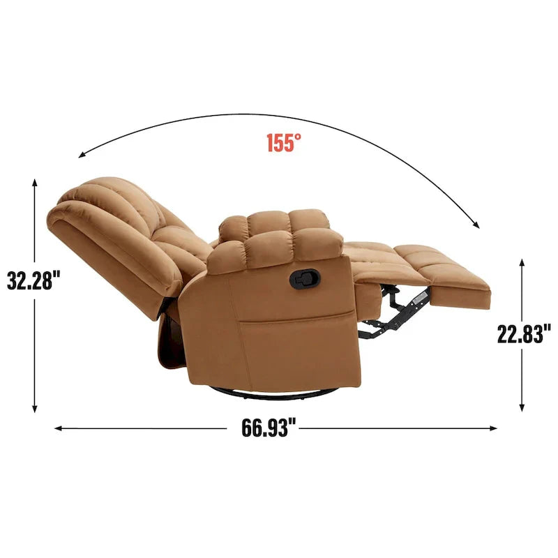 Fauteuil Inclinable Pivotant à Bascule en Tissu Lazy Boy, Grand Fauteuil Inclinable Manuel Surdimensionné avec Accoudoirs Matelassés et Dossier à Coussin
