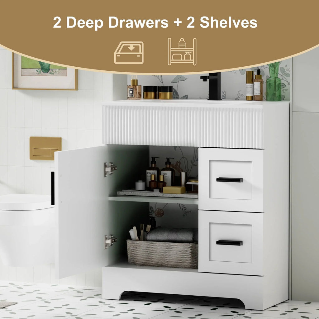 Wavy Line Ensemble meuble-lavabo de salle de bain 30/36/48 avec vasque & robinet