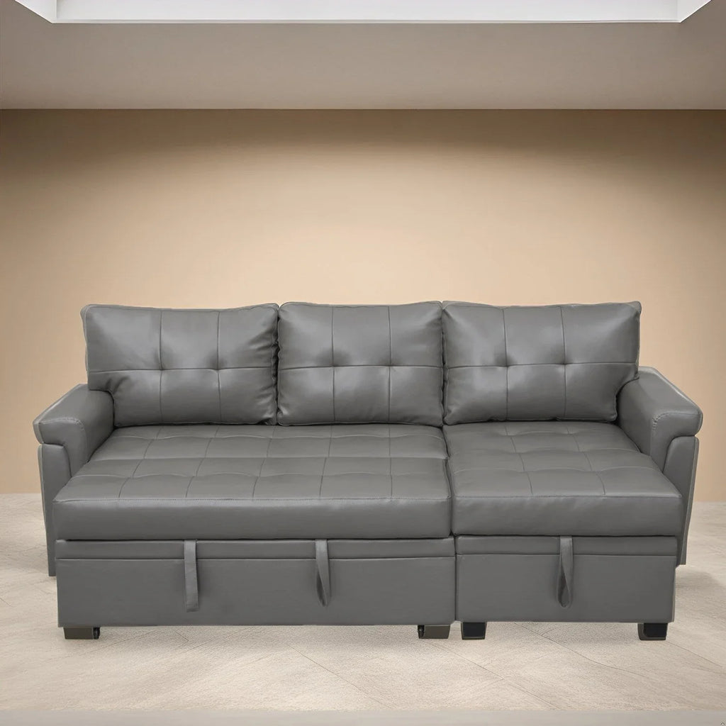 Canapé sectionnel réversible avec lit escamotable, méridienne de rangement dissimulée, pieds durables,