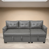 Canapé sectionnel réversible avec lit escamotable, méridienne de rangement dissimulée, pieds durables,