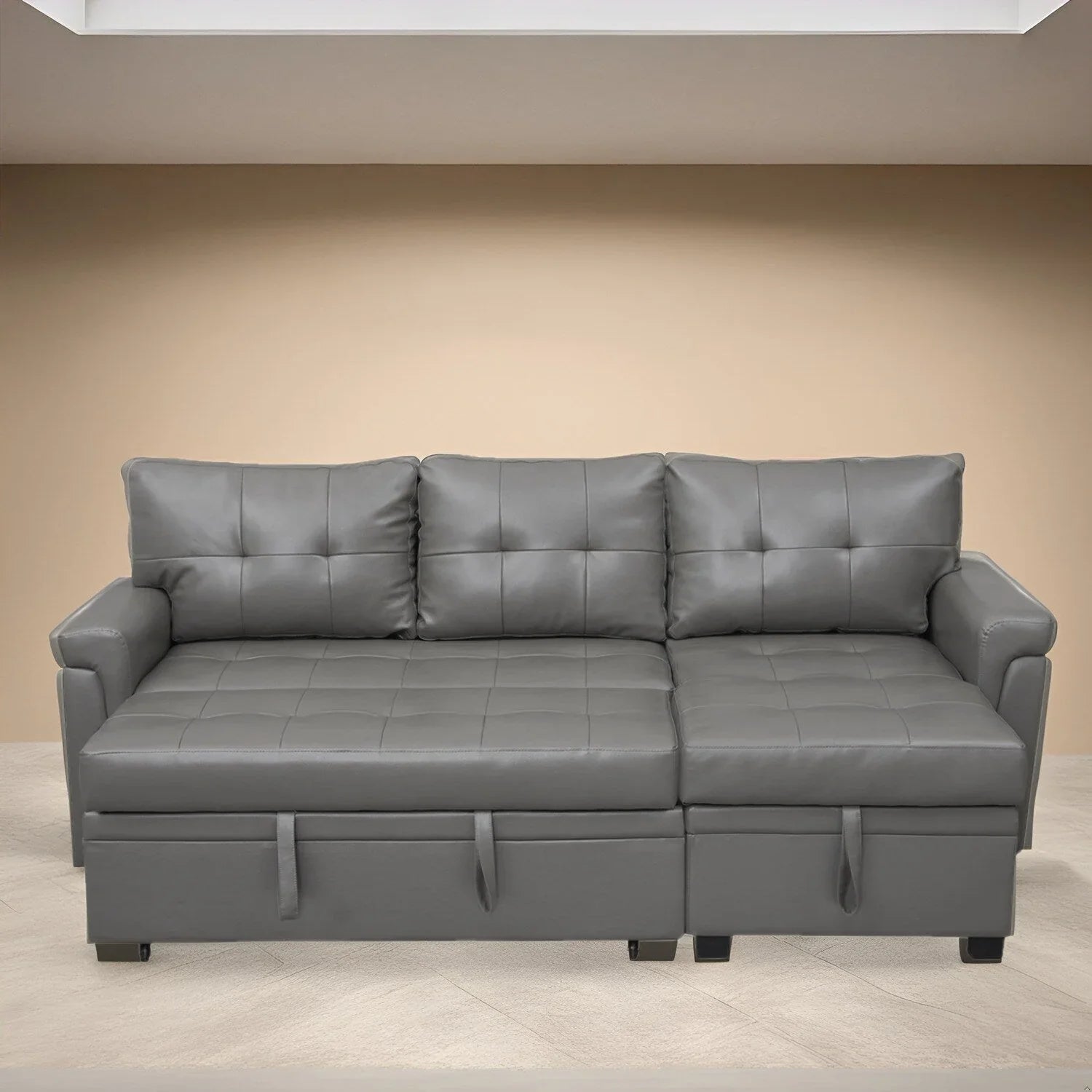Canapé sectionnel réversible avec lit escamotable, méridienne de rangement dissimulée, pieds durables,