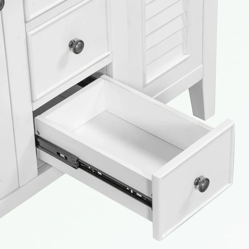 Meuble-lavabo avec vasque en céramique, deux placards et cinq tiroirs