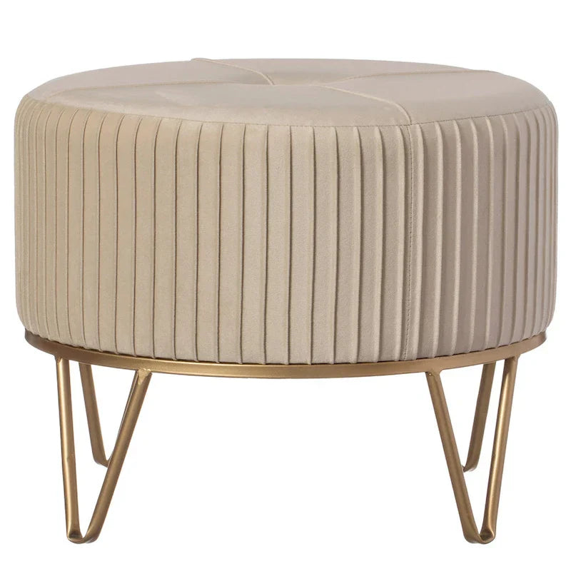 Tabouret pouf rond en velours surélevé avec base dorée épingle à cheveux