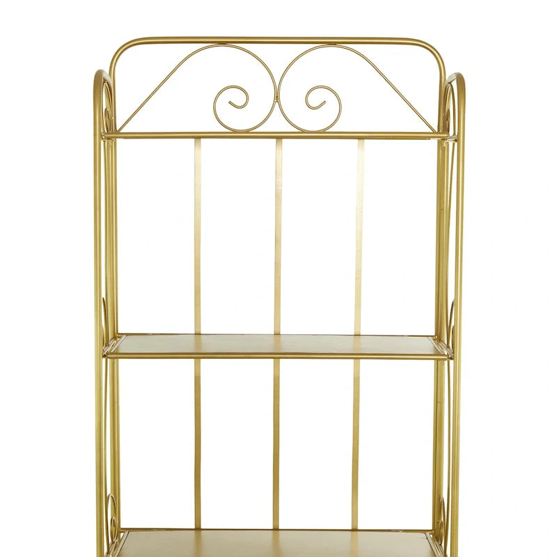 Étagère de boulanger pliante haute en métal à volutes, intérieure et extérieure, 5 étagères - Or ou blanc - Roche River Decor