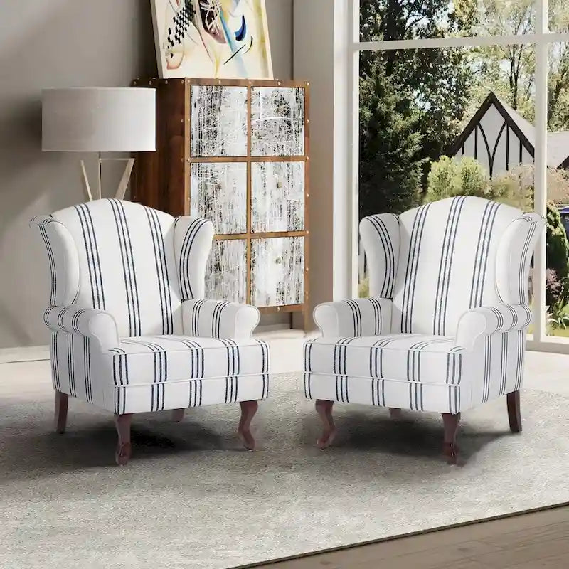 Lot de 2 fauteuils d'appoint à oreilles traditionnels rembourrés