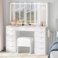 Moasis 46 Coiffeuse avec prise intégrée, miroir éclairé et support pour sèche-cheveux – 55,8 H x 46 L x 11,7 P