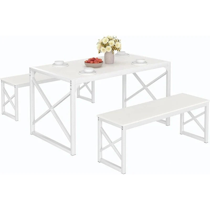 Table à manger 3 pièces VECELO avec banc, ensemble de table de salle à manger pour 4-6 personnes, table de cuisine avec 2 bancs, ensemble de table à manger