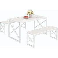 Table à manger 3 pièces VECELO avec banc, ensemble de table de salle à manger pour 4-6 personnes, table de cuisine avec 2 bancs, ensemble de table à manger