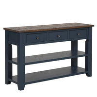 Console en bois avec 3 tiroirs de rangement et 2 étagères