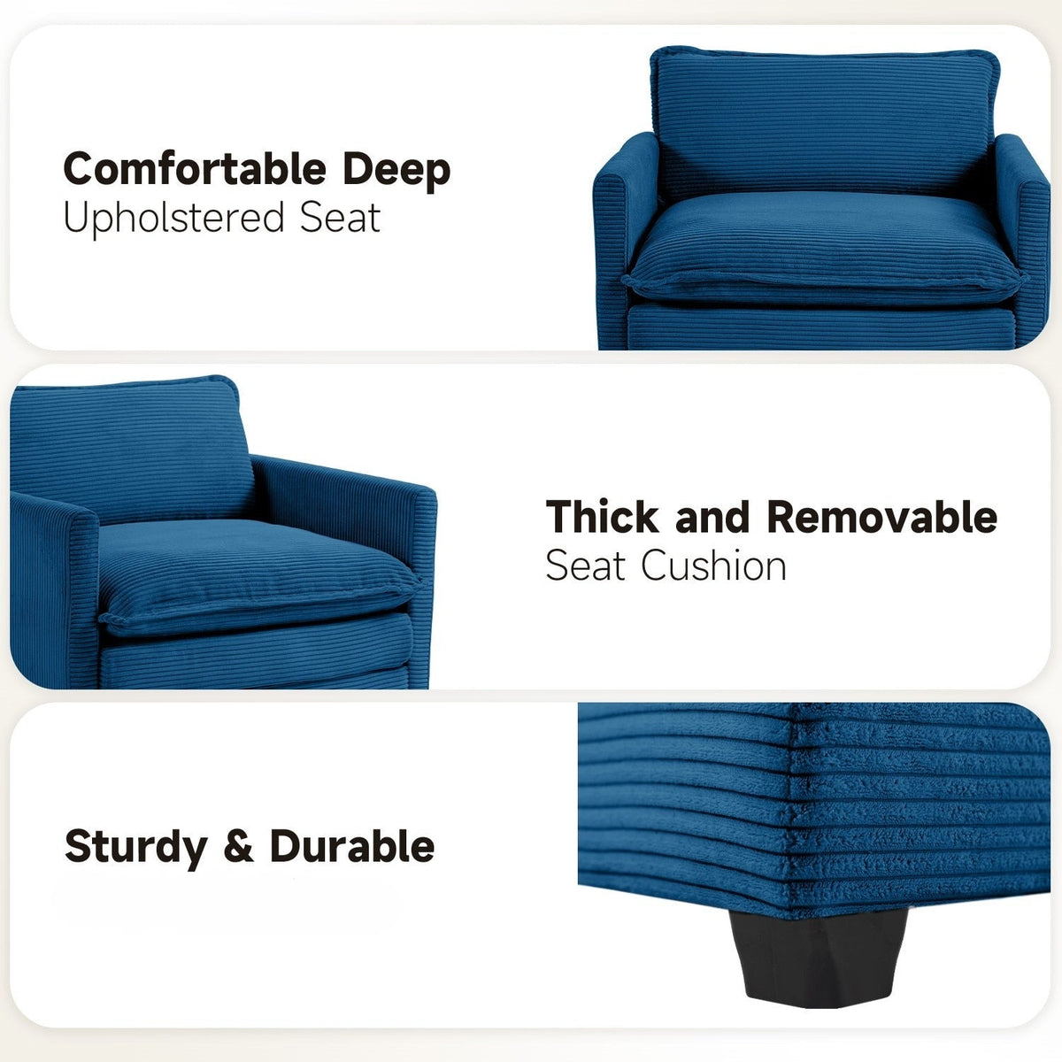 Canapé sectionnel en velours côtelé avec ottomans amovibles & coussins ultra-doux pour salon & chambre