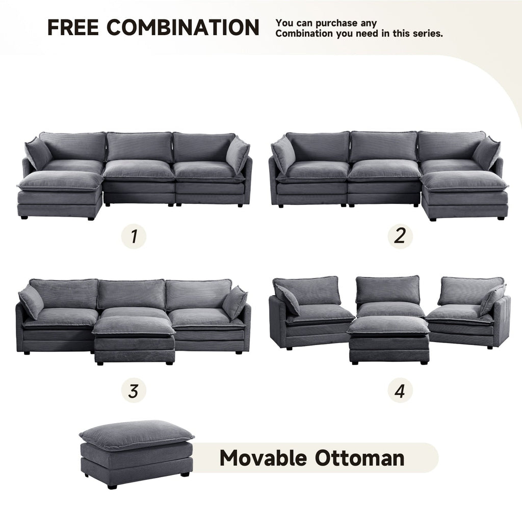 Canapé sectionnel en velours côtelé avec ottomans amovibles & coussins ultra-doux pour salon & chambre