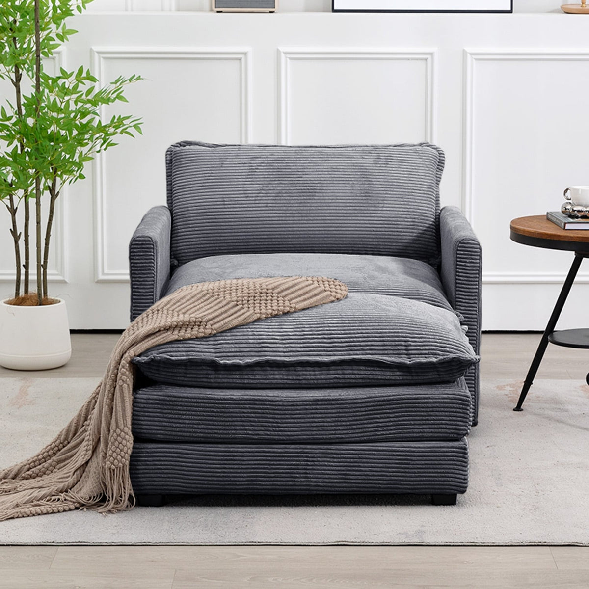 Canapé sectionnel en velours côtelé avec ottomans amovibles & coussins ultra-doux pour salon & chambre