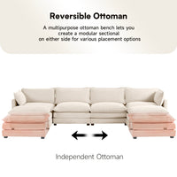 Canapé sectionnel en velours côtelé avec ottomans amovibles & coussins ultra-doux pour salon & chambre