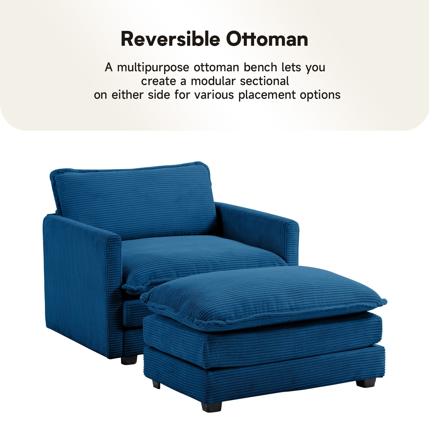 Canapé sectionnel en velours côtelé avec ottomans amovibles & coussins ultra-doux pour salon & chambre