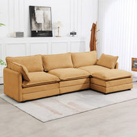 Canapé sectionnel en velours côtelé avec ottomans amovibles & coussins ultra-doux pour salon & chambre