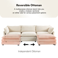 Canapé sectionnel en velours côtelé avec ottomans amovibles & coussins ultra-doux pour salon & chambre