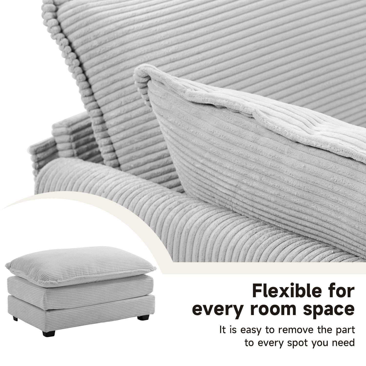 Canapé sectionnel en velours côtelé avec ottomans amovibles & coussins ultra-doux pour salon & chambre